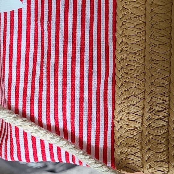 Trïbe Canvas & Rattan Nautical Red & White Striped Drawstring Backpack … - Picture 6 of 6